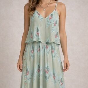 Khush Womens Boho Maxi Dress Size  S/M Blue Ikat V Neck Sleeveless Button Sides